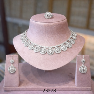 Gold Plated Traditional Floral Necklace <b>Set</b> with Matching Earrings | Indian <b>Bridal</b> <b>Jewelry</b> Wholesale Model 23277 - Product Image 2