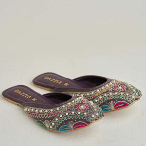 Elegant <b>Comfy</b> Beautifully Detailed Multi-Head Tilla Embroidery Bead <b>Work</b> Handmade Fashion Trend Printed Anti-Slippery Khussa - Product Image 1