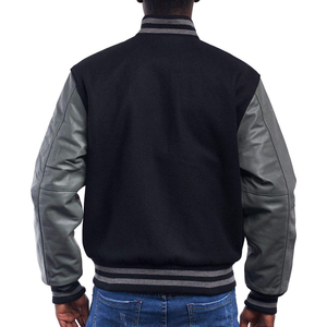 Chaqueta Varsity Marrón para Hombre con Mangas de Cuero Naranja y Rayas, Estilo Casual para Otoño, Corte Regular, Cuello Camisero - Product Image 2