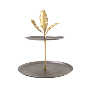 Best Quality 3 Tier Golden Leaf Design Metal Cake Stand Rack With Handle Cupcake Holder Serving <b>Tray</b> For Parties & Home Decor - Product Image 5