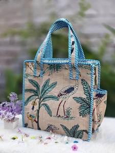Sac fourre-tout en toile de coton imprimé bohème, grande capacité, forme rectangulaire, pour voyage et extérieur, pliable, design cousu - Product Image 1