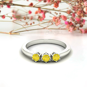 Produits à forte demande : Bague de fiançailles en or blanc massif 14 carats avec trois pierres précieuses en saphir jaune naturel de 3 mm – Vente en gros - Product Image 6