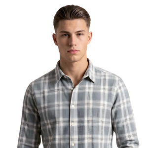Camisa de Franela a Cuadros Gris y Blanco para Hombre, Manga Larga, con Botones, Estilo Casual, Tela Suave Cepillada, para Uso Diario - Product Image 4