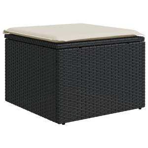 Tabouret de jardin en polyrotin noir et crème avec structure en acier thermolaqué pour mobilier de patio - Product Image 2