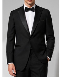 Costume de smoking noir en laine pour homme, simple boutonnage, revers cranté, style britannique, tenue de cérémonie pour mariage, soirée ou bal de promo - Product Image 1