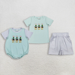 Short sleeves duck <b>rabbit</b> embroidery kids boys Easter <b>outfits</b> - Product Image 1
