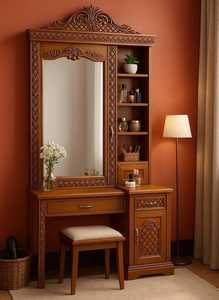 Luxury Turkish Style Makeup Vanity Carved Wooden <b>Dressing</b> <b>Table</b> Gold Mirror Dresser for Bedroom Hotel Villa At cheap Wholesale - Product Image 6