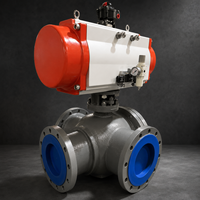 Vanne à boisseau sphérique à trois voies à commande pneumatique en acier inoxydable à brides pour le routage et la distribution de fluides industriels