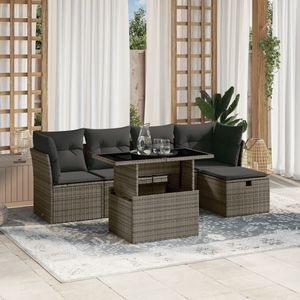 Ensemble de canapé de jardin à 6 places avec pieds réglables, en rotin PE gris, confortable et élégant, meubles d'extérieur - Product Image 1