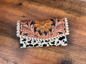 Cartera de mano de girasol de estilo occidental para mujer, billetera de cuero de piel con estampado de animales, diseño único por damas - Product Image 2
