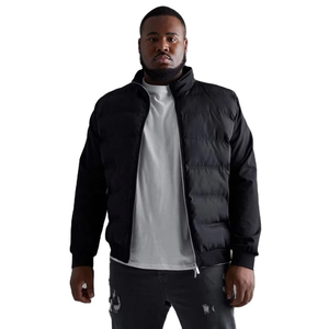 Men's Black Windproof Puffer Jacket With Stand Collar Regular Fit Polyester Wadding <b>Winter</b> Casual Coat Zipper Closure - Product Image 6