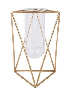 Vase moderne géométrique en métal plaqué or avec insert en verre transparent pour la décoration de bureau, plantes vertes et fleurs d'intérieur - Product Image 1