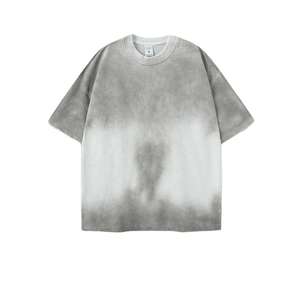 T-shirt décontracté pour homme, coupe oversize, teinture dégradée, manches courtes, col rond, 100 % coton tricoté, respirant, couleur unie bleu - Product Image 2