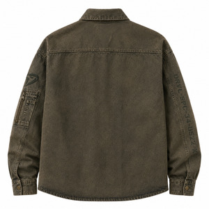 Wholesale Dirty Olive Cotton Utility Shirts For Roomy Unisex Cyber Y2K Streetwear Overdyed Cargo Pocket <b>Jacket</b> - Product Image 4