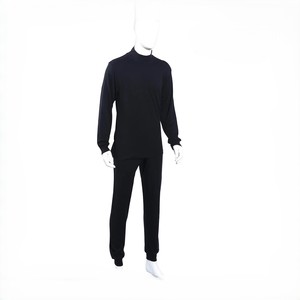 <b>Men's</b> <b>Black</b> Long Sleeve <b>Turtleneck</b> Sweatpants Set Spandex Polyester Seamless Breathable Anti-Wrinkle Quick Dry Leisurewear - Product Image 2