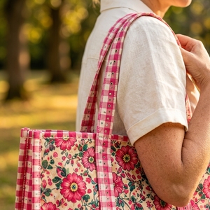 Bolso Tote Floral Acolchado de Algodón 100% Hecho a Mano de Primera Calidad – Herencia Artesanal Sostenible - Product Image 5