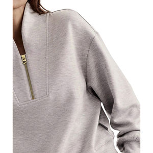 2026 Sweat à capuche pour femme, demi-zip, en polaire, hiver, streetwear décontracté, épaules tombantes, respirant, écologique, personnalisable, doublé - Product Image 4