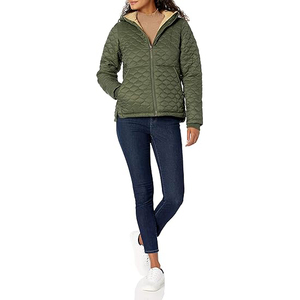 Wholesale Olive Green Lightweight Padded Women's Windbreaker Coat Insulated Geometric Quilt Pattern <b>Jacket</b> - Product Image 3