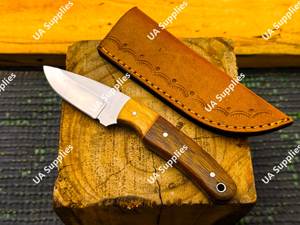 8" Total Length OEM Custom Stainless Steel Camping Hunting <b>Knife</b> Wood Drop Point Razor <b>Sharp</b> Leather Sheath Bulk Wholesale - Product Image 5
