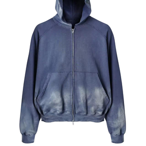 Sweat-shirts à capuche pour hommes, surdimensionnés, personnalisés, délavés à l'acide, effet vieilli, vintage, déchirés, avec broderie et strass, couleur unie, respirants, 100% coton - Product Image 5