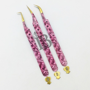 <b>Top</b> Trend Bottom Charm Fixing Eyelash Extension Tweezers Plain Smooth Handle Lash Tweezers Set Custom Design Printing Style - Product Image 3