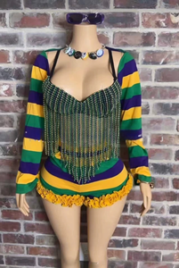 Razers Impex - Nuevo Conjunto Deportivo de Moda para el Mardi Gras, Conjunto de Dos Piezas para Mujer, Falda Plisada con Estampado a Rayas y Sudadera con Capucha - Product Image 5