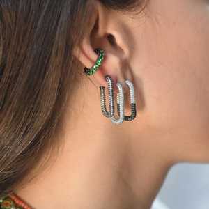 Diamond Pave Set Luxury Statement Large Tube <b>Huggie</b> Hoop Earrings Wholesale 925 Sterling Silver Round Cut Lab Grown Manufacturer - Product Image 4