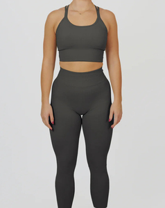 High Support Seamless Women's Cotton Spandex U-Neck Yoga <b>Bra</b> Breathable Quick Dry Solid Color 160g Crisscross <b>Straps</b> Front Logo - Product Image 5