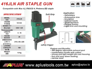 APLUS 416JLN-S, MAX 4J HERRAMIENTA, NOSE LARGA, 3-16MM, Longitud corta 3mm 5,2 MM CORONA, PISTOLA DE GRAPAS DE AIRE - Product Image 2