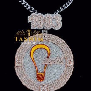 Pendentif Ampoule Émaillée 1993 Moissanite Iced Out Or Rose Hip Hop Ape Shopping Bag SD Topper Micro Sertie Collier Breloque Homme - Product Image 1
