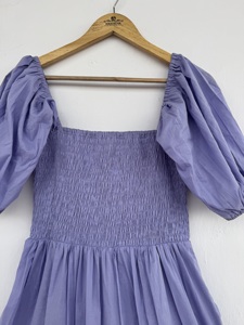 Robe longue évasée à manches bouffantes, motif floral, froncée, unie, violette, décontractée, légère, en coton, pour femme, idéale pour l'été - Product Image 5