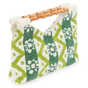 Bolso Tote Bordado a Mano con Cuentas Verdes y Blancas, Asa de Bambú, Patrón de Colores Mixtos, Bolso de Moda para Uso Diario - Product Image 5