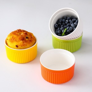 Petits ramequins en céramique colorés à rayures, résistants au four, pour desserts, pour la maison, la cuisine et la pâtisserie en restaurant - Product Image 3