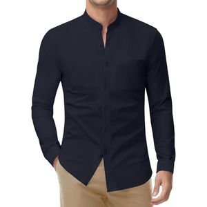Men's Long Sleeve <b>Band</b> <b>Collar</b> <b>Shirt</b> Custom Button Front Casual Design with Chest Pocket and Solid Color Finish <b>Shirts</b> - Product Image 6