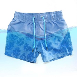 Breathable Running Shorts Quick Dry Board Shorts With Leaf Print Drawstring Waist Casual Swimwear Short <b>Pants</b> Blue - Product Image 1