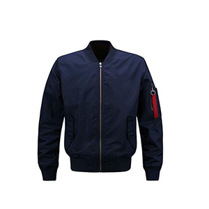 Blouson aviateur pour homme, noir uni, col côtelé, veste décontractée - Product Image 1