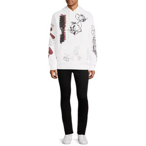 Sweat-shirt à capuche pour homme avec imprimé de dessin animé Tom et Jerry, coupe classique, coton blanc, décontracté, vente en gros, personnalisable, pour la salle de sport - Product Image 3