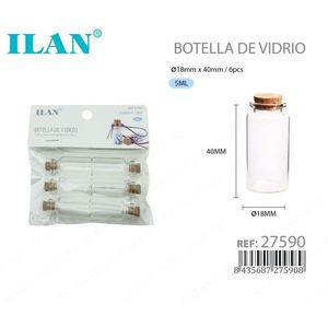 Bottiglia in vetro ILAN con tappo in sughero 18mm X 40mm 5ml per oli essenziali e profumi - Product Image 1
