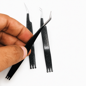 Ensemble de pinces à extensions de cils professionnelles en acier inoxydable à pointe lisse avec manche noir de qualité supérieure, 13 cm, 3 pièces, outils de précision pour les cils - Product Image 2