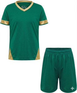 Conjunto Deportivo Unisex para Adultos, Camiseta de Fútbol Verde con Cuello en V y Manga Corta con Pantalones Cortos a Juego, Poliéster que Absorbe la Humedad - Product Image 1