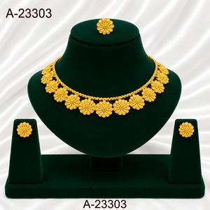 Gold Plated Alloy Necklace Earring <b>Set</b> Women's Classic Plant Pattern Wedding Jewelry A-23247 - Product Image 5
