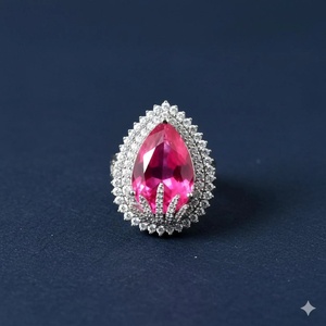 Pink Quartz <b>CZ</b> Diamond <b>Ring</b> Adjustable Cocktail Statement <b>Ring</b> Bridal Wedding Engagement Jewelry Party Wear - Product Image 2