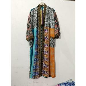 Kimono Maxi de Seda Reciclada Vintage, Vestido Tipo Bata para Mujer, Elegante, con Parches, Cuello en V, Cordón Ajustable, Transpirable, de Secado Rápido, para Verano - Product Image 3