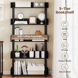 <b>Black</b> 5-Tier Open <b>Bookcase</b> with Elevated Legs Anti-Tipping Display Rack for Home or Office Use - Product Image 6