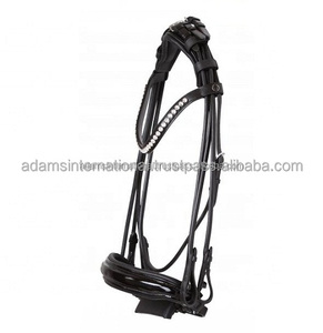 Bride de cheval de qualité supérieure rembourrée avec bande de front en cristal et bandeau de nez verni Produit en cuir hautement durable - Product Image 2