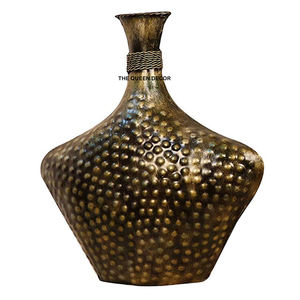 Ensemble de 3 vases à fleurs pour mariage, restaurant, hôtel, centre de table moyen, en aluminium et verre, forme ronde, plaqué or - Product Image 2