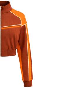 Veste de sport courte zippée pour femme Orange Rust, veste de sport pour la gym et le fitness, vêtements de sport, veste d'entraînement à rayures contrastées, fabricant - Product Image 4