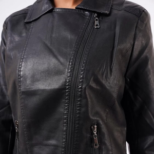 Women PU Leather Moto Jacket Full Sleeve Short Style Zipper Closure Spread Collar Autumn Wear - Product Image 5