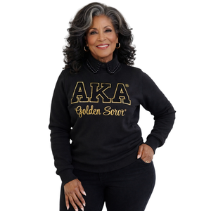 เสื้อสเวตเชิ้ต AKA Golden Soror Chenille สำหรับผู้หญิง ปักลายตัวอักษรกรีก เสื้อคอกลมพรีเมียม - Product Image 1