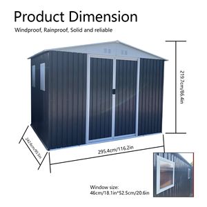 หลังคา10FTx8FT เอเพ็กซ์หน้าต่างอลูมิเนียมสีเทากรอบโลหะป้องกันการกัดกร่อนเครื่องมืออเนกประสงค์บ้านพร้อมประตูล็อคได้โรงเก็บของในสวน - Product Image 4